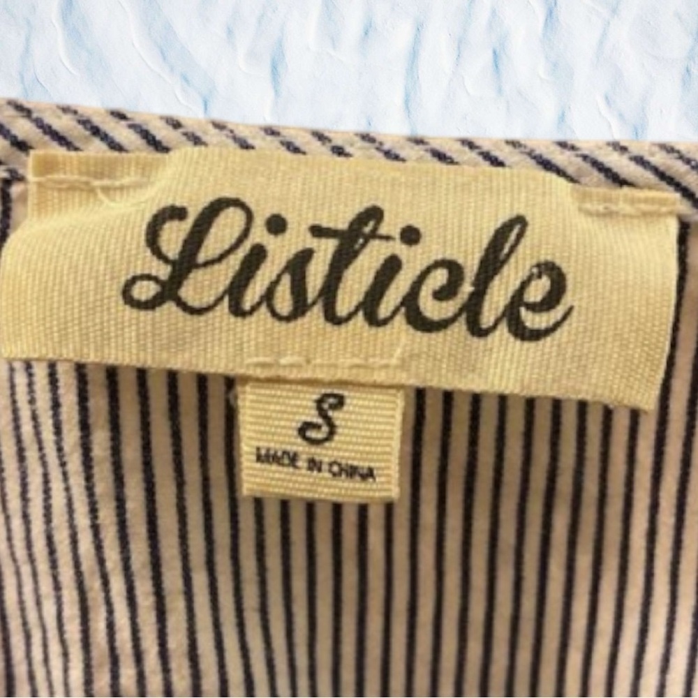 Listicle Blue White Pinstripe Wrap Mini Dress Cotton Summer Boho Small - Picture 4 of 6